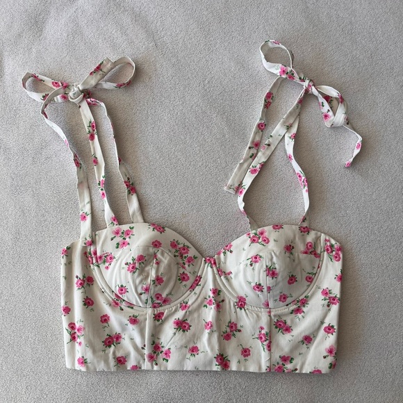 NWT Zara Linen Blend Floral Crop Top M - Picture 2 of 14